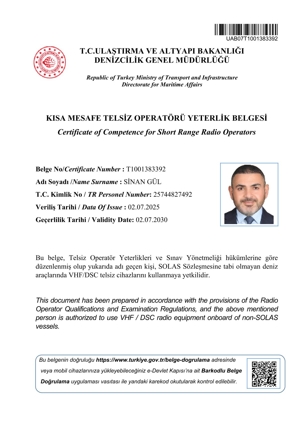 KISA MESAFE TELSİZ OPERATÖRLÜĞÜ